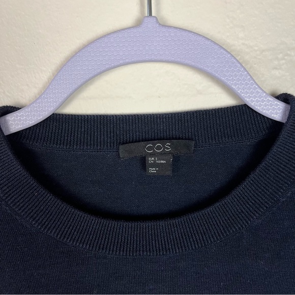 Cos Sweater sz Small Navy Blue 3/4 sleeve pullover contrast hem Cotton Silk Mix - Picture 6 of 10